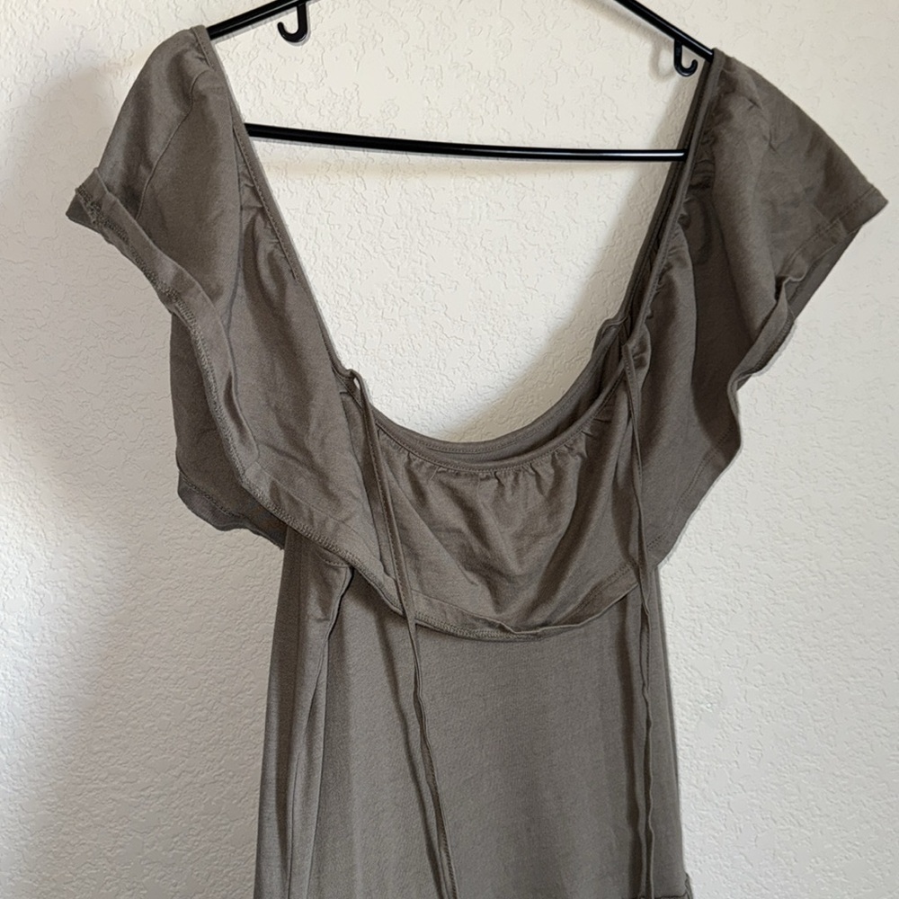 Rebecca Minkoff boho Cold Shoulder Ruffle Midi Dress Army Green size S - Picture 8 of 10